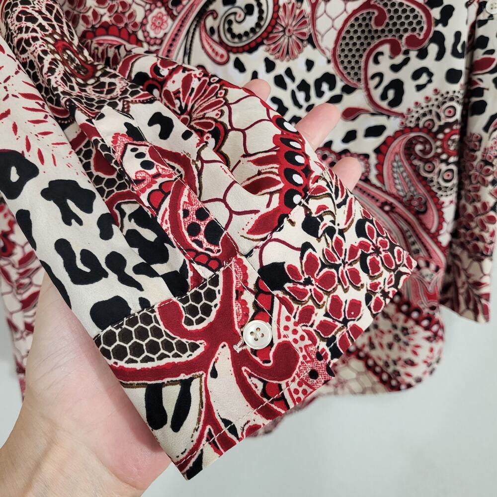 Chico's Blouse Button Up Chico 2 Standard Large Floral Casual Animal Print